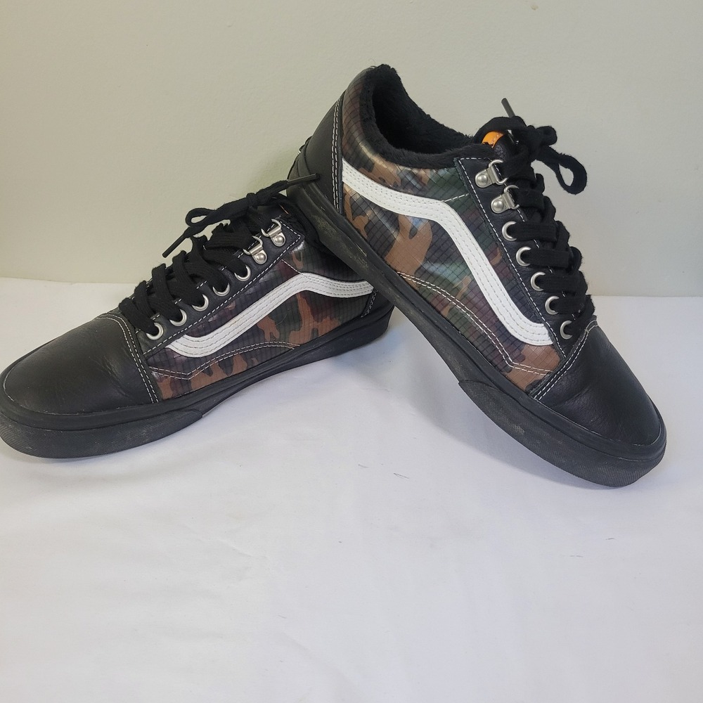 Vans Old Skool MTE Camo Black Leather Sneakers Mens 8.5 Womens 10 721356